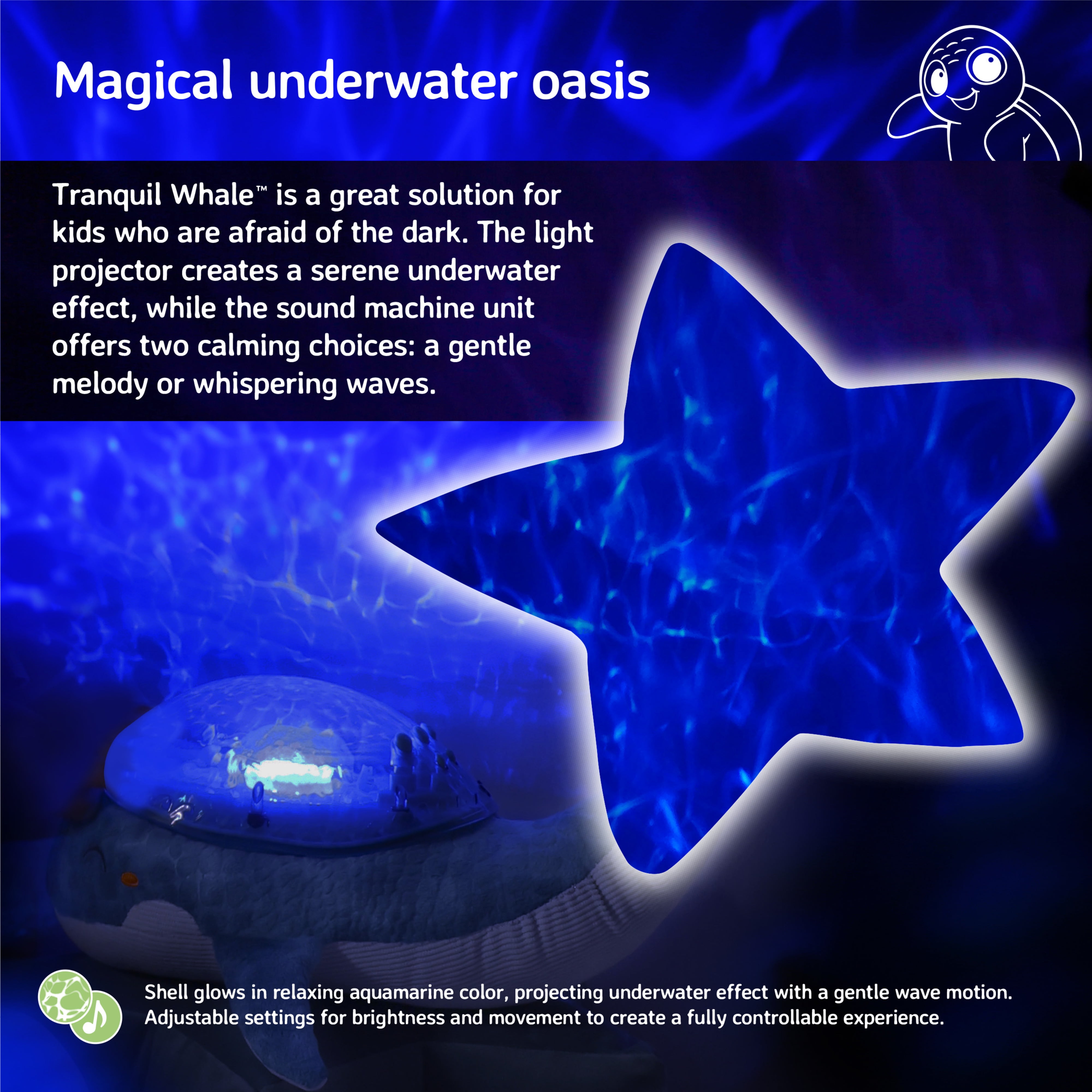Cloud b Dimmable Whale LED Night Lights, Soft Aquamarine Glow; Deep Blue Glow