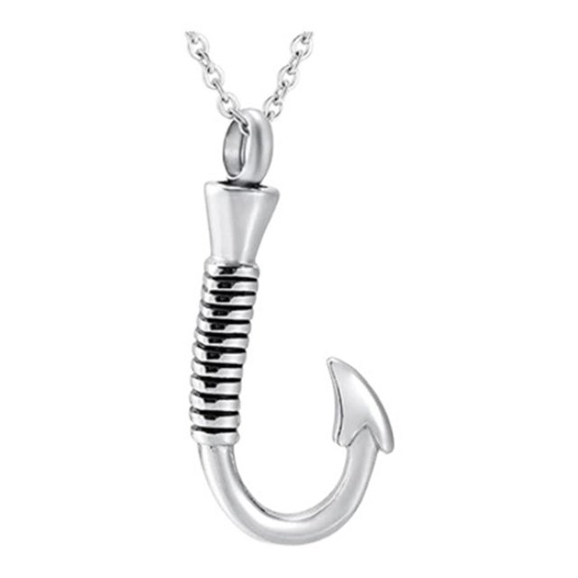 Collar de urna de acero inoxidable para cenizas, anzuelo de pez, colgante de urna de cremación, joyería