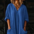 thumbnail image 7 of Women Kaftan Dresses Baggy Cotton Linen Maxi Dress V Neck 3/4 Sleeve Asymmetrical Hem Casual Long Dress with Pocket, 7 of 7