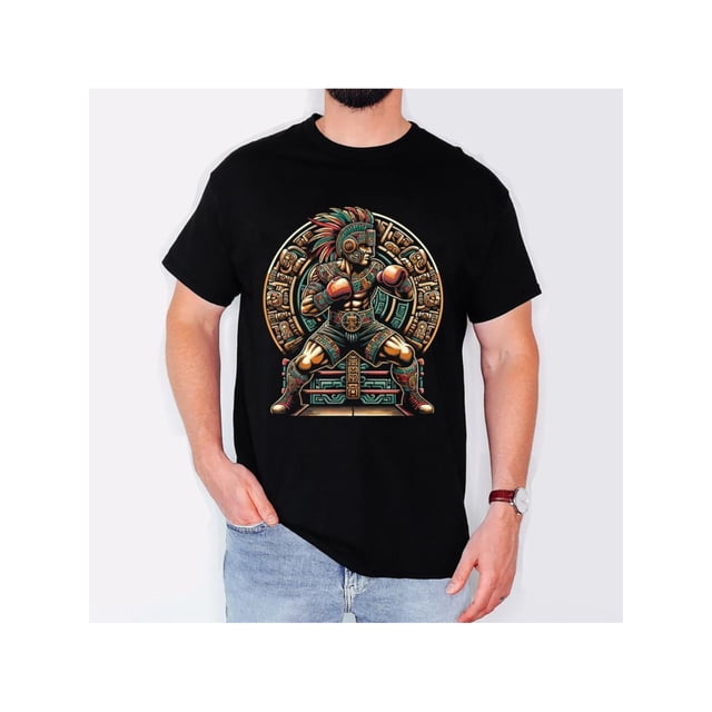 Camiseta con gráfico de guerrero boxeador de inspiración azteca: una mezcla de arte antiguo y deporte moderno
