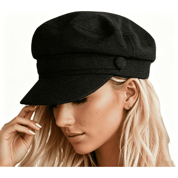 TWGRNF Women's Retro Baker Boy Cap, Soft Solid Wool Peaked Newsboy Hat for Casual Daily Street Outdoor Travel(Black)