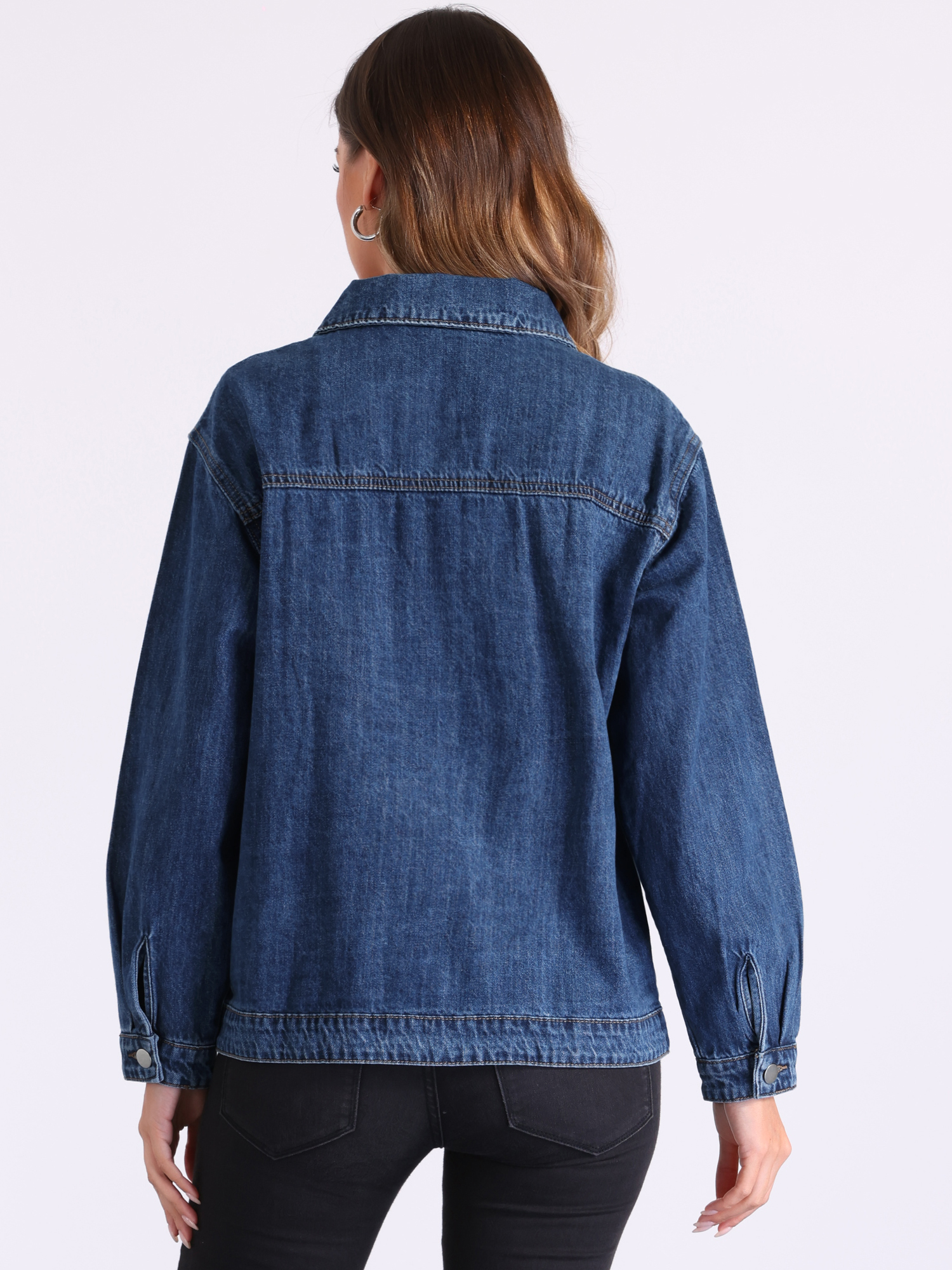 DARING DIVA Women's Vintage Button Down Long Sleeve Denim Jacket L Blue