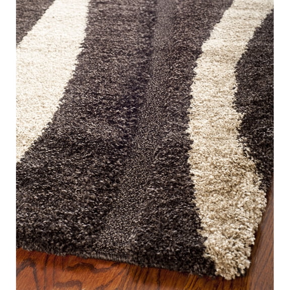 Safavieh Florida Ellen Modern Abstract Power Loomed Dark Brown/Beige Shag Runner Rug, 2'3" x 7'