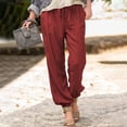 thumbnail image 1 of IDALL Linen Pants Women Lounge Pants Women Womens Drawstring Pants Casual Linen Straight Leg Pants Summer Flowy Pants For 2024 Solid Color Flowy Pants For Loose Flowy Pants Baggy Pants Red L, 1 of 6