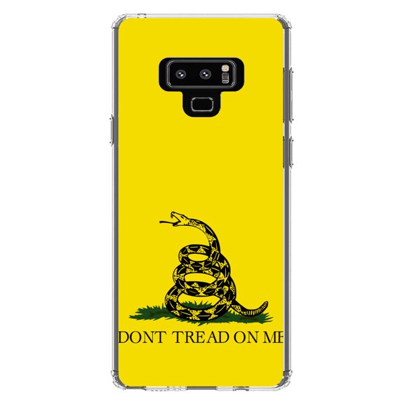 DistinctInk Clear Shockproof Hybrid Case for Samsung Galaxy Note 9 - TPU Bumper, Acrylic Back, Tempered Glass Screen Protector - Don't Tread On Me - Gadsden Flag