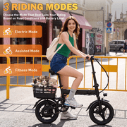 XKJ Electric Bike for Adults, Ebike, Electric Bicycle with 48V 12AH Battery,14 Folding Ebike for Teens, 21MPH,20+ Miles(MAX),500W Motor,Multi-Shock Absorption,Mini E Bikes with Baskets,UL2849