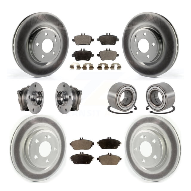 Transit Auto Front Rear Wheel Hub Bearings Assembly Coated Disc Brake Rotors and Ceramic Pads Kit (10Pc) for Car Mercedes-Benz GLA250 CLA250 AWD - Left Right Side (Driver Passenger) KBB-124900