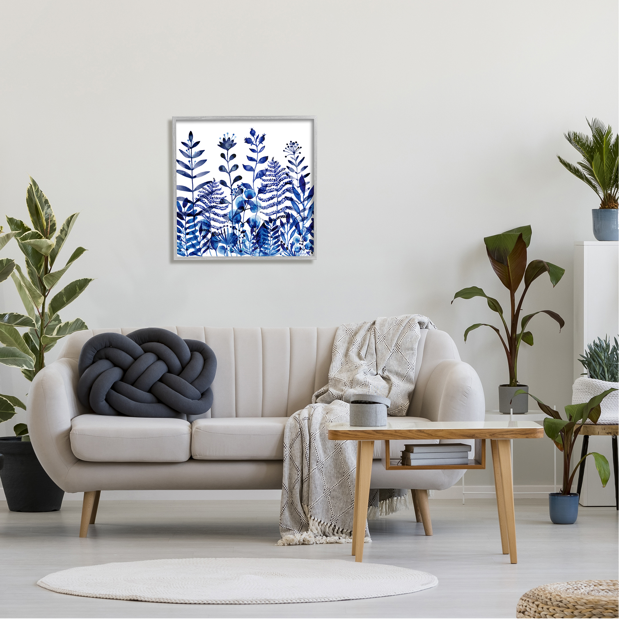 Stupell Industries Blue Fern Sprouts Nature Plants Botanical & Floral Painting Gray Framed Art Print Wall Art
