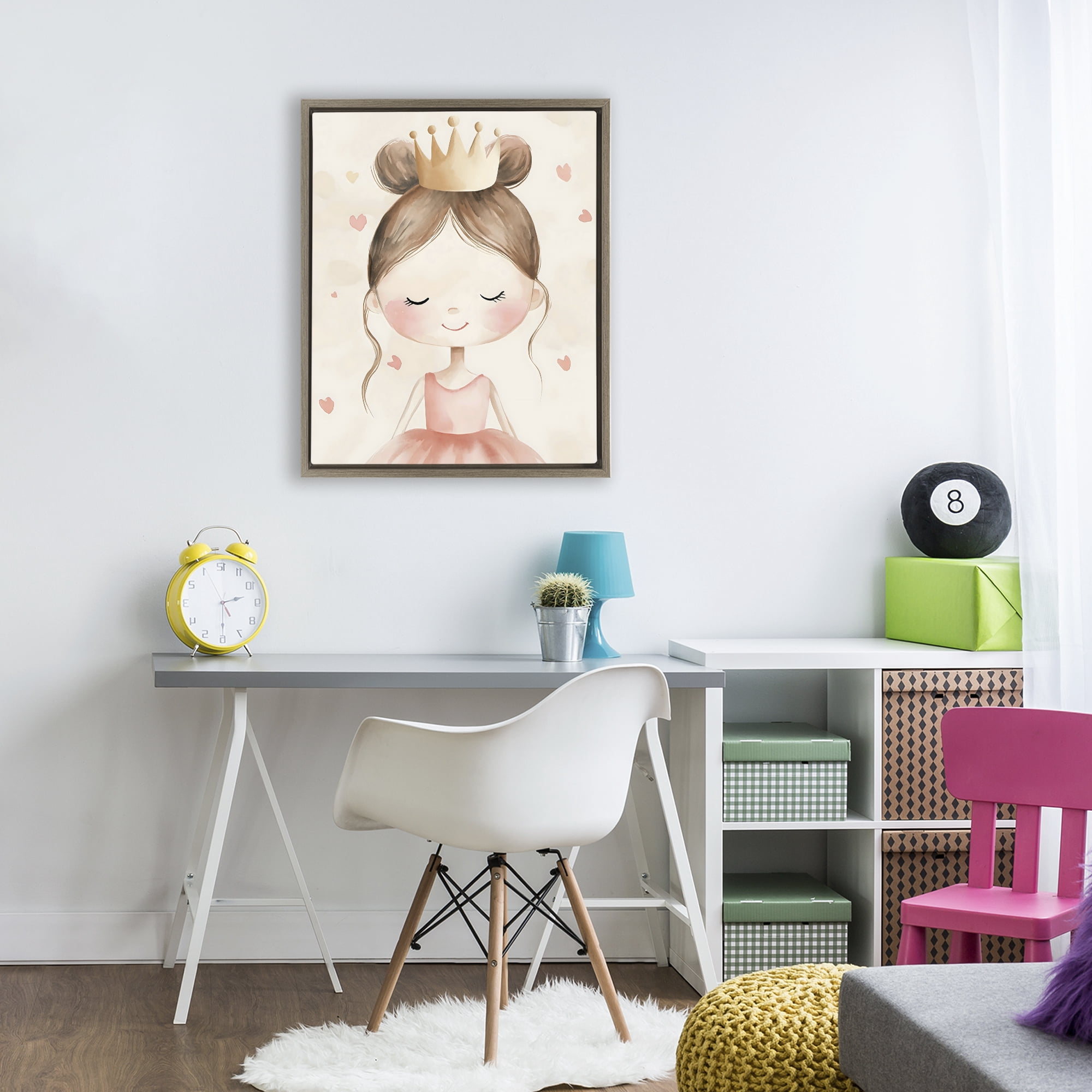 Stupell Industries Pink Ballerina in Crown Brown Framed Floater Canvas Wall Art, design by Creative Studio