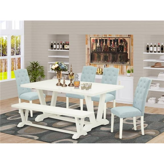 6 Piece V-Style Kitchen Dining Room Set - Linen White