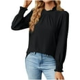 thumbnail image 1 of Pompotops Mode Femme Chemisier à Manches Longues Col Rond Profond Uni avec Boutons en Liquidation, 1 of 4