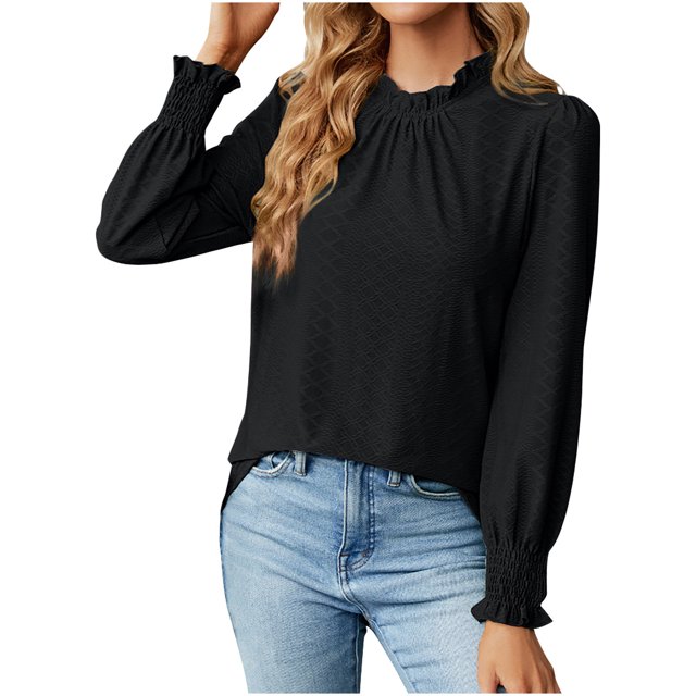 Pompotops Mode Femme Chemisier à Manches Longues Col Rond Profond Uni avec Boutons en Liquidation