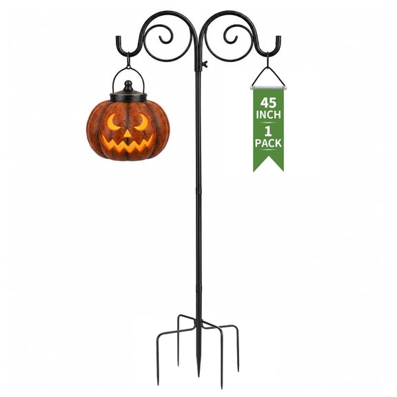 Goobetter Double Shepherds Hooks for Outdoor, Halloween/Christmas Decor Pole with 5 Prongs Base, Heavy Duty Garden Hook for Lantern, Wind Chime and Hummingbird Feeder, 45 Inch, 1 Pack