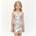 thumbnail image 3 of Playtopia Big Kids Metallic Silver Spaghetti Strap Crop Top Skirt 2 Piece Outfit Polyester Stage Set 1PC S-XXL Plus Size Friendly, 3 of 3