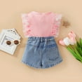 thumbnail image 4 of MHZLDYZ Girls Outfits Children's Clothing Summer Girls Suit foreign Style Girl New Mesh Lace Top Embroidered Denim Shorts Girls Outfits Summer Clothes for Girls 10-12 Girls Hawaiian Outfit(Pink,130), 4 of 6