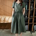thumbnail image 4 of Blmnix Summer Dress Cotton Linen Fit & Flare Casual Dresses Petticoat Short Sleeve Green Henley Casual Dresses for Women,XXL, 4 of 9