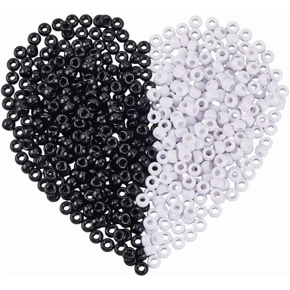 1000Pcs 2 Colors White Black Pony Beads Barrel Spacer Beads Small 9 x 6mm Opaque Plastic Large Hole Smooth Loose Spacers Findings for Jewelry Making Bracelets Necklaces DIY Crafting Decor colorful