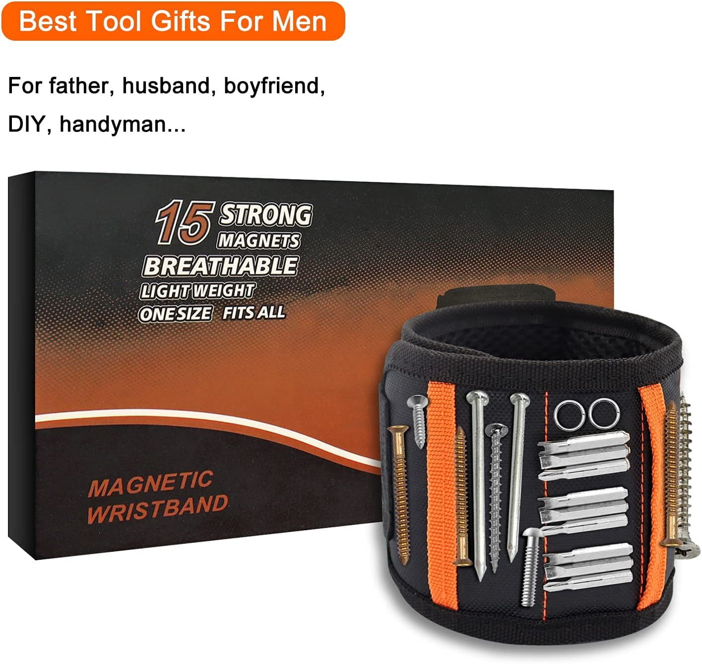 HuanQiuSensmart Magnetic Wristband Tool Holder – 5 Rows, 15 Strong Magnets – Ideal Gift For Men, Dad, DIYers - View #11