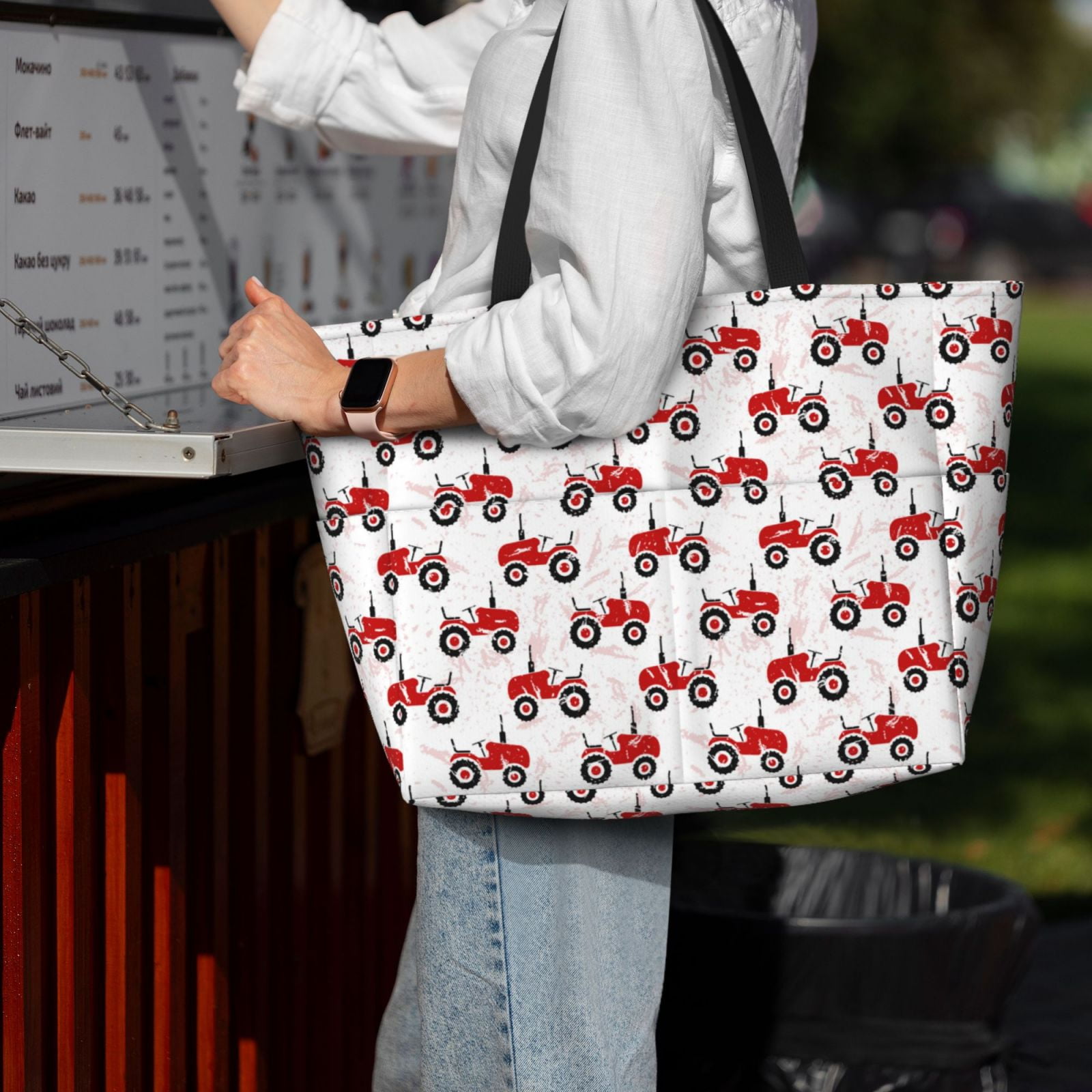 Kuqiui Red Wheeled Tractors Print Beach Pool Bags Tote for Women Ladies Large Gym Tote Carry On Bag for Weekender Travel Waterproof