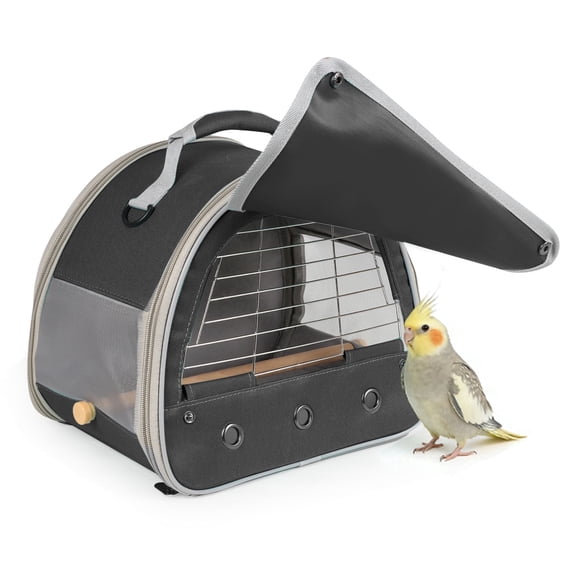 Metal Front Window Portable Bird Travel Carrier with Horizontal Wooden Bar for Parakeet Cockatiel Vet Visit Carry Bag