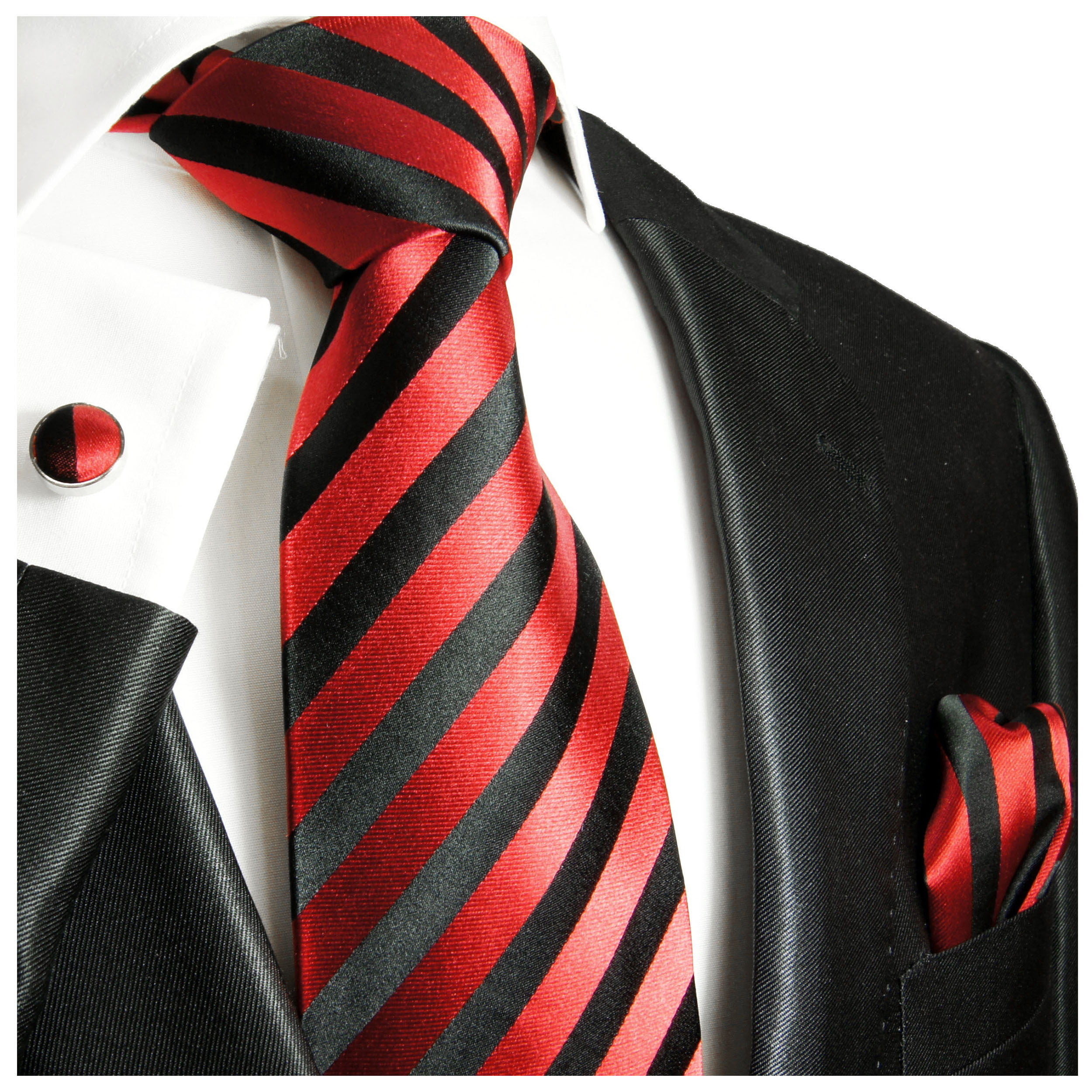 Classic Thin Striped Woven Mens Tie Necktie w/Pocket Square & Cufflinks Gift Set