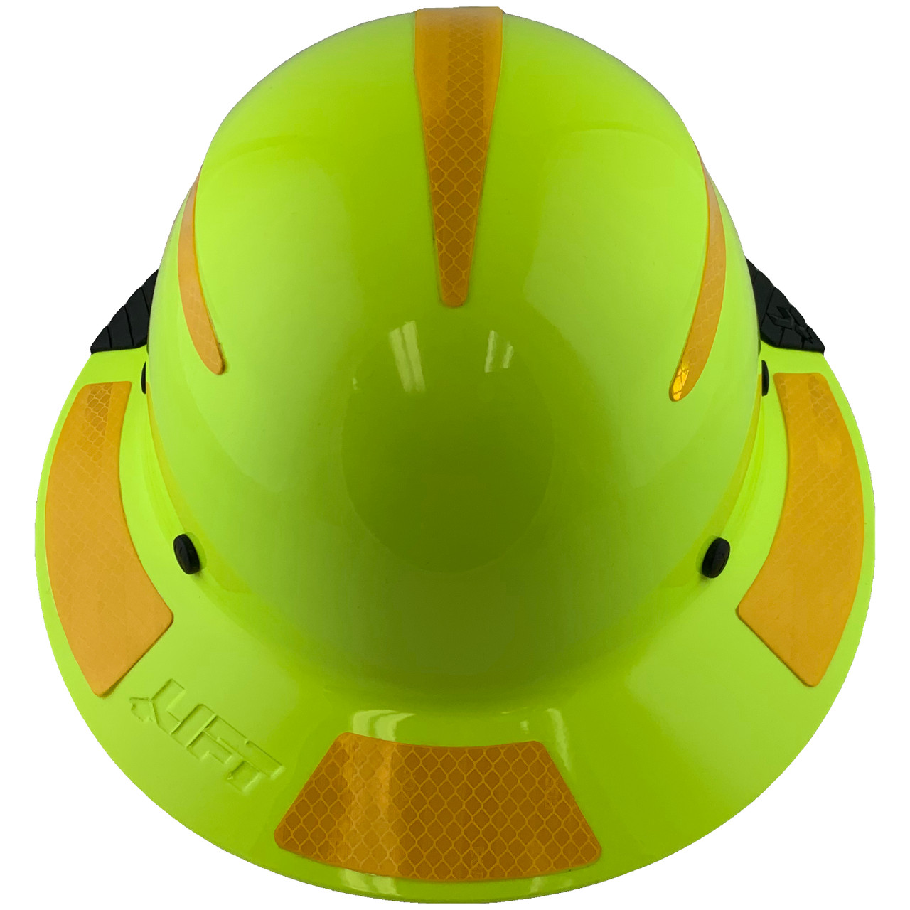 DAX Fiberglass Composite Hard Hat - Full Brim High-Viz Lime with Reflective Yellow Decal Kit Applied