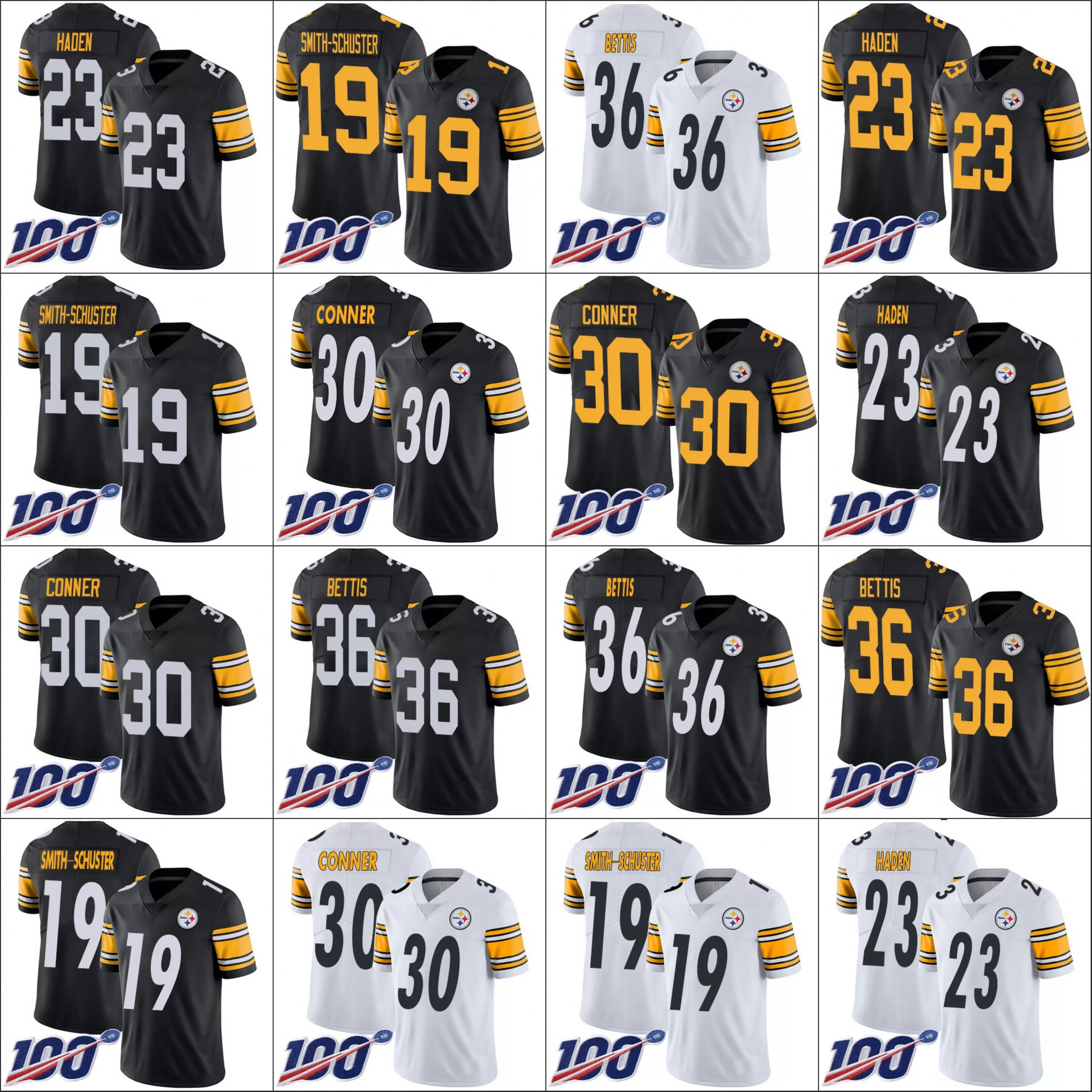 NFL_Jerseys Jersey Pittsburgh''Steelers'' #19 JuJu Smith-Schuster 23 Haden  30 James Conner 36 Jerome Bettis''NFL'' Youth 100th Limited Jersey 