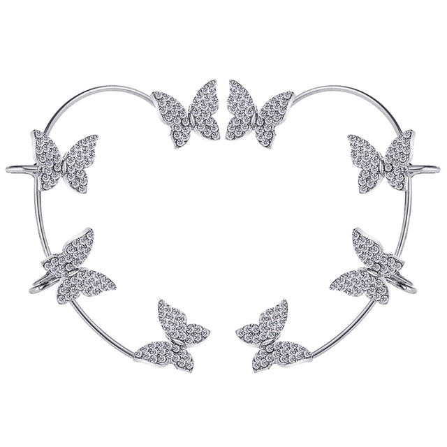 Crawler Earrings Rhinestone Butterfly - Fashion Climber Earrings Ear Cuff Wrap