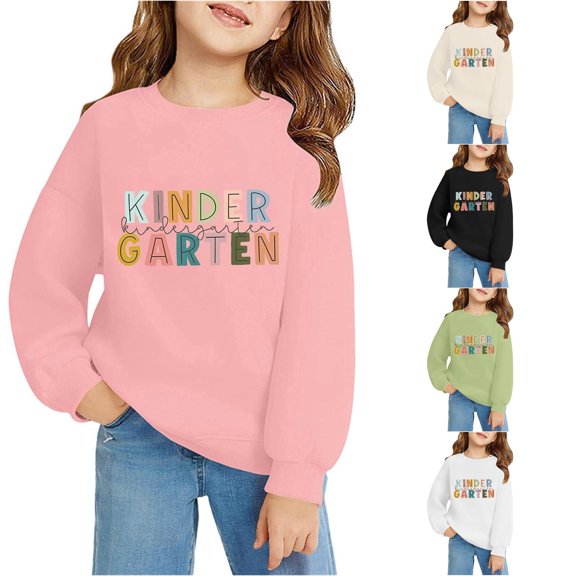 RMGVDSD Back To School Sweatshirt for Girls Letter Print Long Sleeve Pullover Crewneck Sweatshirts First Day Of School Soft Casual Tops Trendy Sweatshirt 3-4 Years