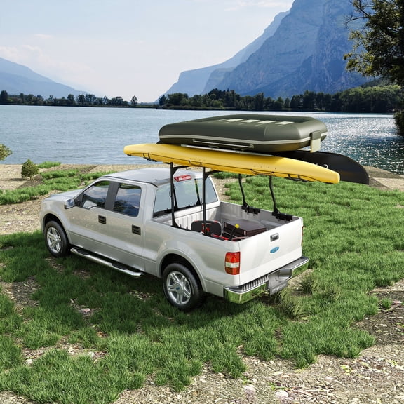 Universal Heavy-Duty Truck Bed Ladder Rack 900LB Capacity No-Drill Installation Adjustable 46-71 inch Width for Kayaks, Lumber, Boards & Construction Gear, Black Carbon Steel