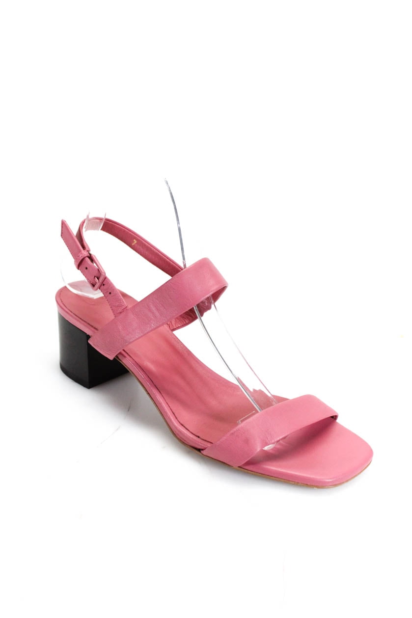 Everlane Womens Leather Double Strap Block Heel Sandals Pink 7 - Walmart.com