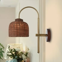 Boho Rattan Wall Sconces, Metal Arm with Rattan Shade for Vanity Stairway Fireplace Living Room Bedside Passway Hallway