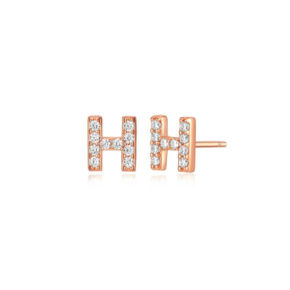 Forever Facets "H" CZ Earrings in Rose Gold over Sterling Silver, Adult Female