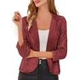 thumbnail image 3 of lcziwo Today's Deals Women Sequin Jacket Glitter Sparkle Open Front Casual 3/4 Sleeve Party Shininy Blazer Casual Lapel Collar Cardigans,Wine,L, 3 of 9