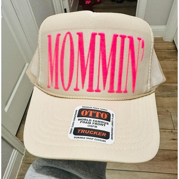 MOMMIN' Neon Pink Puff Trucker Hat