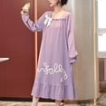 thumbnail image 2 of Defitshape Women's Cute Long Sleeve Nightgown Padded Midi Sleep Dress Ruffle Nighty Cotton Sleepwear Purple 8-10, 2 of 4