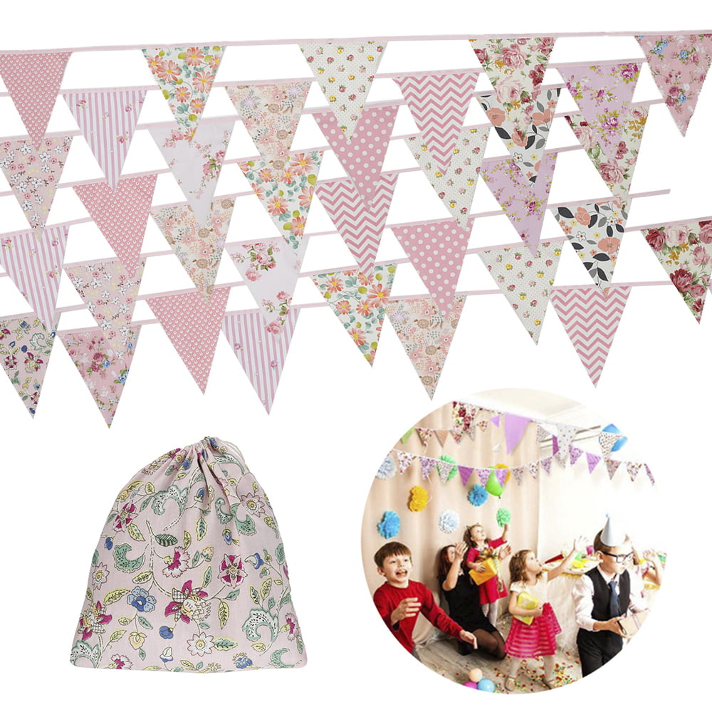 Vintage Floral Double Sided Cotton Bunting 8 Metres, 15 Pennants 