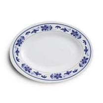 Yanco PO-2010 Peony Melamine 10 in. Oval Plate - White & Blue