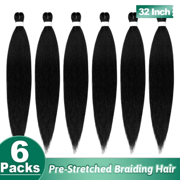 WEIF-Pre stretched Braiding Hair 32 Inch Braiding Hair Extensions Hot Water Setting Synthetic Hair Pre Stretched Crochet Braids Hair(32 Inch,6 Packs,1B#