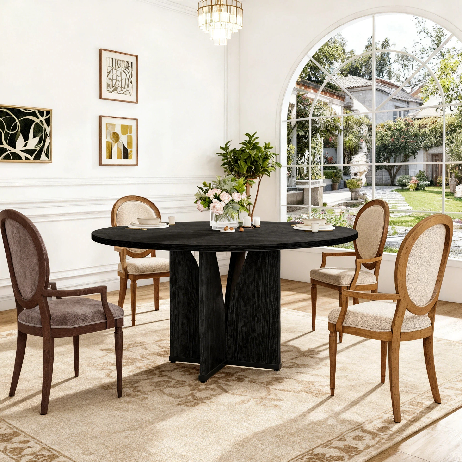 Fnova 39.37" Modern Round Dining Table for 4 with Wood Tabletop, Kitchen Table for Dining Room, Black