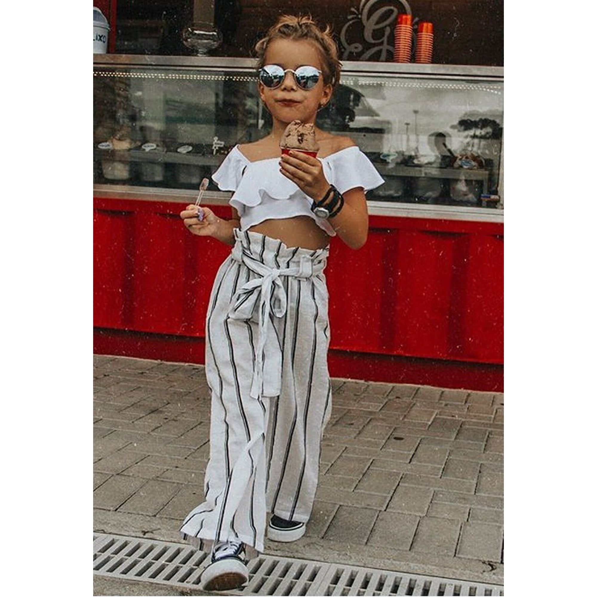 Us Fashion Kleinkind Baby Madchen Weste Top Streifen Hosen Kinder Kleidung Set Outfits Walmart Canada