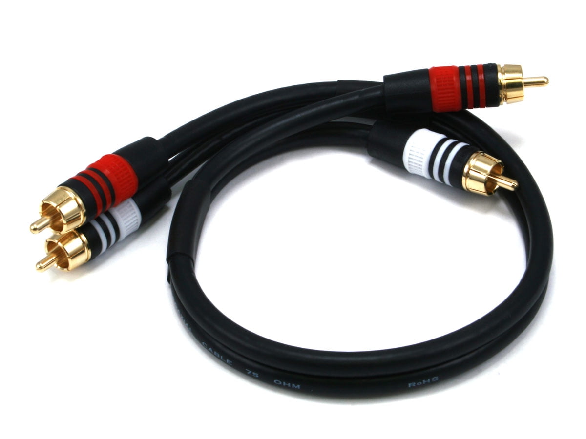 Monoprice Premium 2 RCA Plug/2 RCA Plug M/M Cable - 1.5 Feet - Black ...