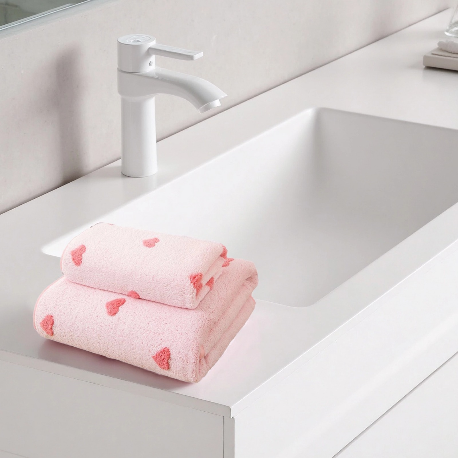 4 Pcs Coral Fleece Bathroom Hand Towels Set, Highly Absorbent Quick Dry Bath Towel, 13.4 x 29.1 in / 34 x 74 cm, Valentine's Day Pink Towel Set