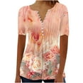 thumbnail image 2 of Yotami Summer Short Sleeve Tops for Women Plus Size Floral Blouse Pleated Casual Button V-Neck Loose Fitted Shirt Multicolor, 2 of 5