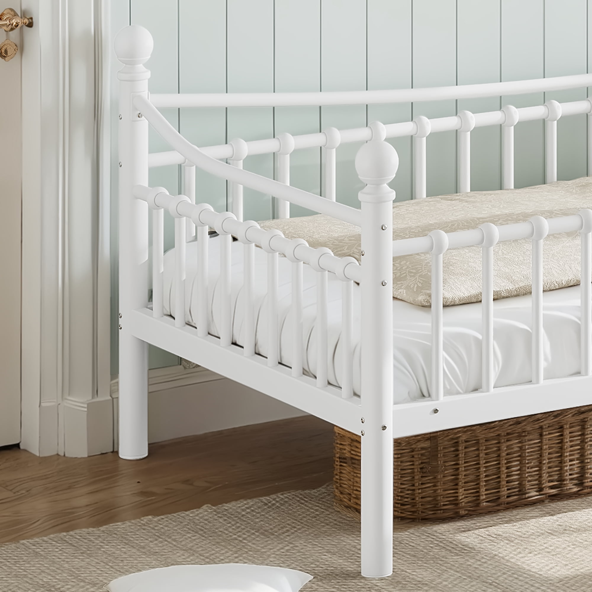 Twin XL Over Twin XL Metal Bunk Bed 87.8 Inch, Curved Guardrail Round Tube Frame for Kids Teens Adults, No Box Spring Needed, White