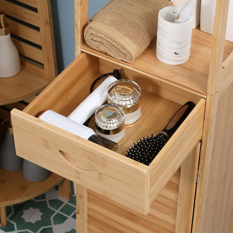 Kleankin Tall Linen Cabinet Organizer Bathroom Storage Cabinet W