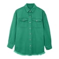 thumbnail image 4 of Kaprioy Womens Oversized Denim Jacket Casual Long Sleeve Denim Shirts Trendy Jean Jacket Fall Fashion Clothes Green, L, 4 of 5