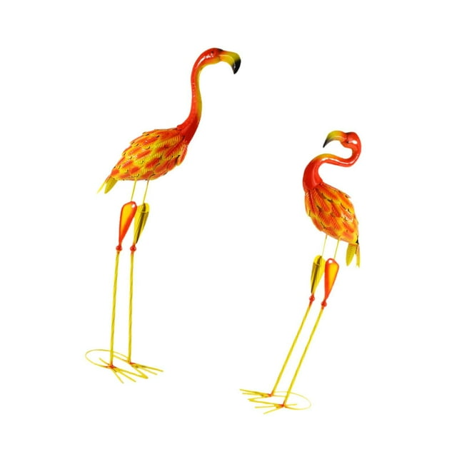 Almencla 2 Pieces Metal Flamingo Garden Statue Decorative Sculpture for Lawn Entryway