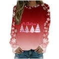 thumbnail image 2 of FDGIU Women's Christmas Graphic Tunic Tops - Soft Long Sleeve Crewneck Blouses with Xmas Tree Prints, Holiday Party Tees, 2 of 5