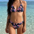 thumbnail image 6 of Women's Bikinis Tropical Print Two Piece Bikini Set Tie Side Halter Bathing Suits Summer Beach Vacation Swimsuit for Women Multicolor-6 L, 6 of 7